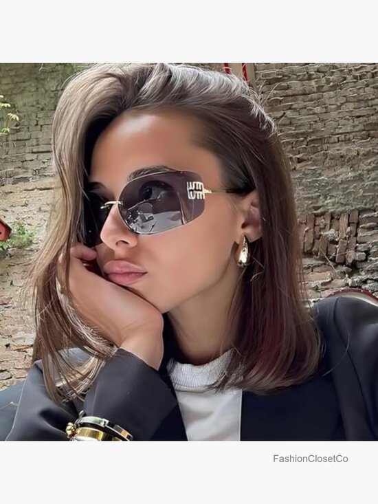 Rimless Y2K Wrap Around Shield Sunglasses Retro 90s Fashion